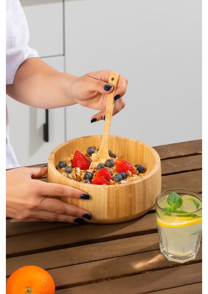 Doğal Bambu Salata Kasesi, 18CM, Orta Boy, Şık ve Hafif Tasarım fiyatları