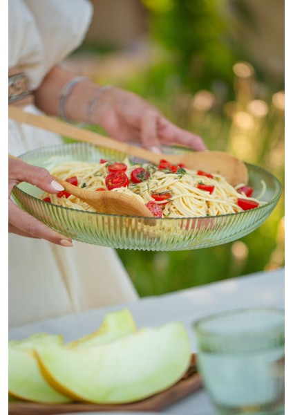 Çok Renkli 2'li Cam Salata Kasesi Seti, Yeşil, 25-30 cm