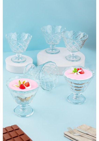 6'lı Cam Ayaklı Kase Seti, Dondurma, Şekerlik, Çerezlik 180ML Beyaz modelleri