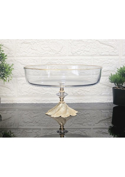 Renkli Oval Borcam Sunumluk, Altın Detay, Yuvarlak Ayak, 26 cm