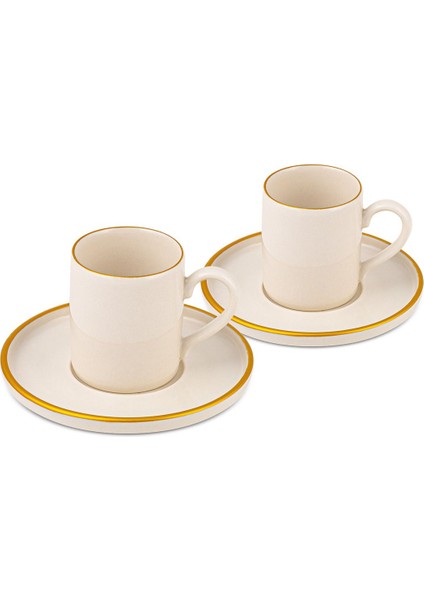 Iki Kişilik Kahve Takımı, Zarif ve Şık Tasarım, Altın Detaylı, Modern ve Şık Duruş