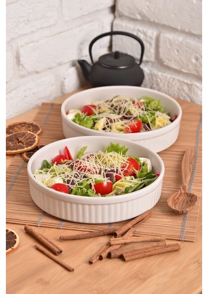 2 Adet Beyaz Derin Salata Kasesi 21X5CM, Şık ve Kullanışlı Mutfak Gereçleri