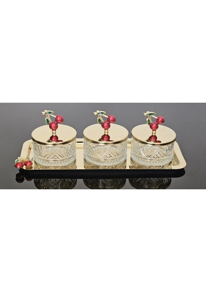 3'lü Kızıl Gold Tepsili Kase Seti, Şekerlik, Sunum ve Çerezlik fırsatları