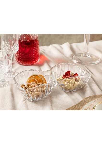 Şeffaf 2 Bölmeli Cam Çerezlik, 25 Cm, Canlı Turuncu Renkli, Şık Tasarım