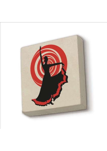 Ispanyol Flamenko Dansçısı Baskılı Doğaltaş Magnet, Buzdolabı Süsü, Bej Renk