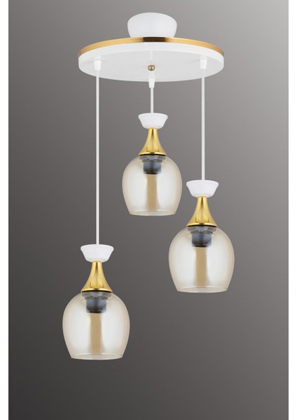 Modern 3'lü Sarkıt Tepsi Avize, Bal Cam ve Sarı Şerit Detaylı Şık Aydınlatma fırsatları