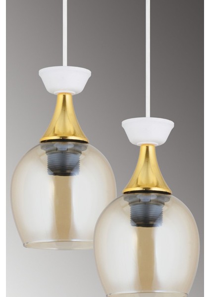 Modern 3'lü Sarkıt Tepsi Avize, Bal Cam ve Sarı Şerit Detaylı Şık Aydınlatma indirimleri