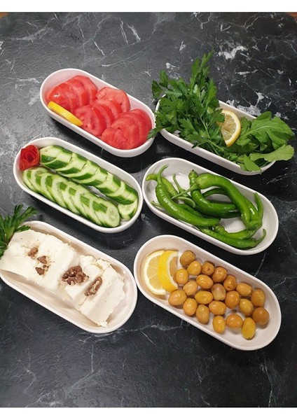 6'lı Oval Kahvaltı ve Sunum Tabağı Seti, Beyaz, Şık ve Pratik Kullanım