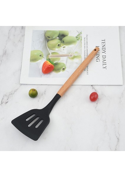 Bambu Saplı 5'li Silikon Mutfak Gereçleri Seti Siyah