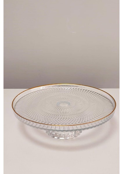 Altın Yaldızlı Ayaklı Cam Pasta ve Kek Sunum Tabağı fiyatları