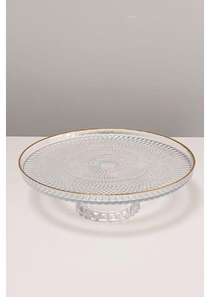 Altın Yaldızlı Ayaklı Cam Pasta ve Kek Sunum Tabağı fırsatları