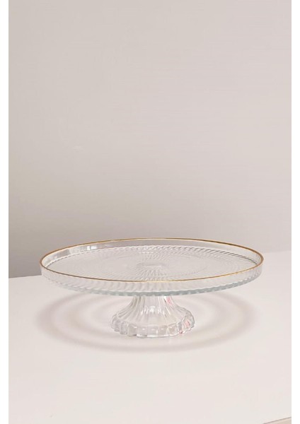 Altın Yaldızlı Ayaklı Cam Pasta ve Kek Sunum Tabağı indirimleri