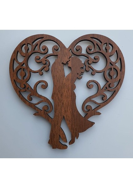 8x8 cm Ahşap Sevgililer Günü Hatırası Magnet Kahverengi