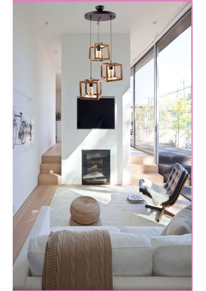 Şık 3'lü Ahşap Sarkıt Avize, Salona Zarif Dokunuş