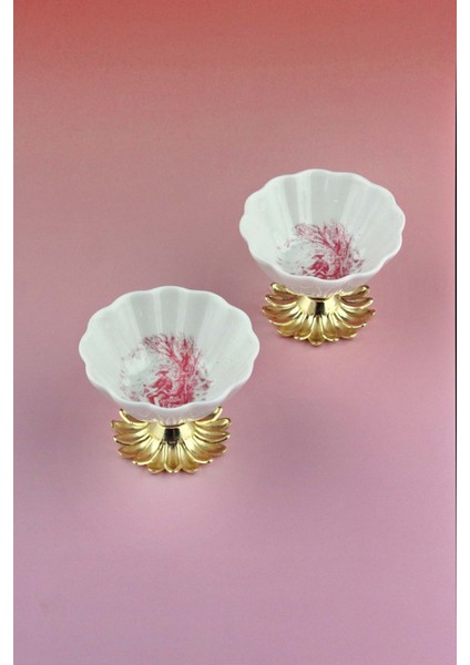 Gül Kurusu Ingiliz 2'li Metal Ayaklı Porselen Lokumluk Seti