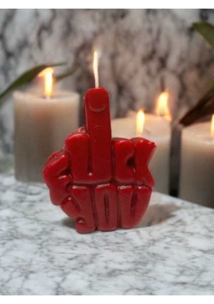 Kırmızı Renkli, Portakal Kokulu, Esprili Orta Parmak Dekoratif Mum