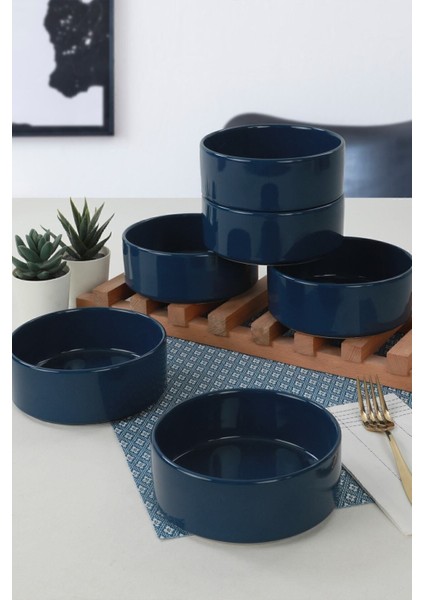 14 cm Mavi Çok Katlı Çorba Kasesi Seti, 6'lı