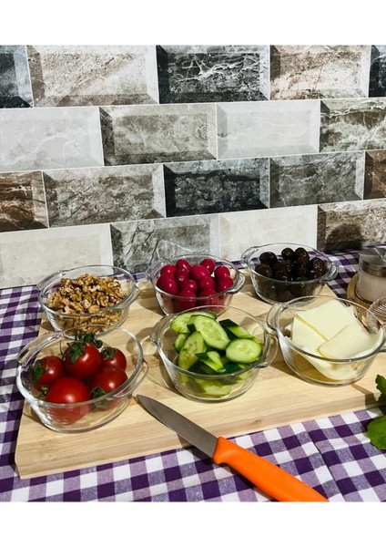 6 Adet Turuncu Cam Yuvarlak Kase Seti, Şık ve Dayanıklı Tasarım