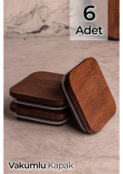 Altı Adet Ahşap Kare Kapak, Vakumlu, Elysia Timeless Uyumlu Kahverengi