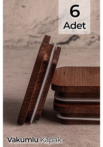 Altı Adet Ahşap Kare Kapak, Vakumlu, Elysia Timeless Uyumlu Kahverengi fiyatları