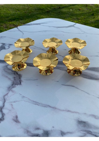 6'lı Dalga Desenli Altın Kahve Yanı Lokumluk ve Makaronluk Seti