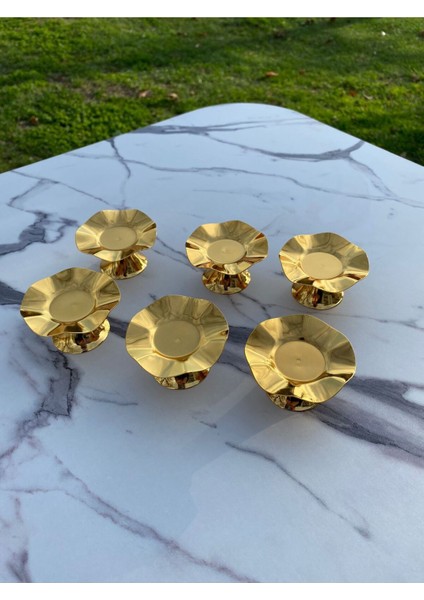 6'lı Dalga Desenli Altın Kahve Yanı Lokumluk ve Makaronluk Seti fiyatları