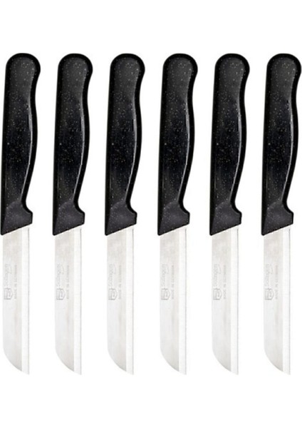 6'lı Tırtıklı Simli Siyah Meyve Bıçağı, Şık ve Dayanıklı Mutfak Gereçleri Seti