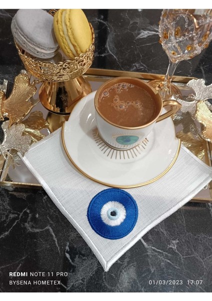 Boncuklu Kokteyl ve Kahve Sunum Peçetesi, 6 Adet, Şık ve Zarif Tasarım