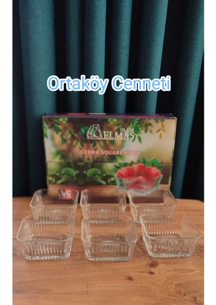 6'lı Kare Cam Kase Seti, Şık Tasarım, 200 Cc, 9,5 cm Ağız, 4,5 cm Yükseklik, Taban 8 cm modelleri