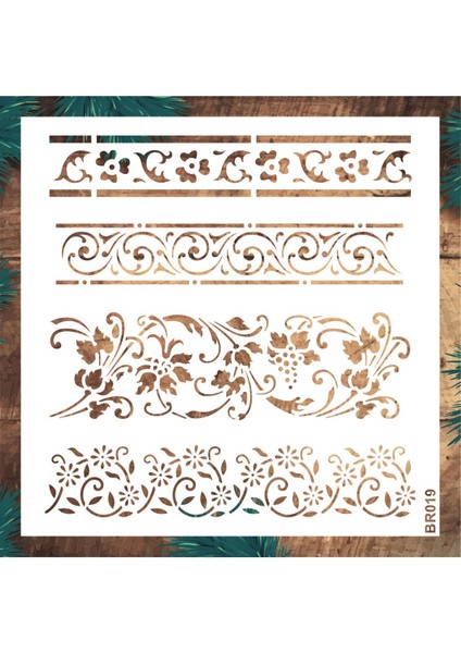 Bordo Desen Şablonu, Duvar ve Eşya Boyama Için Dekoratif Tasarım