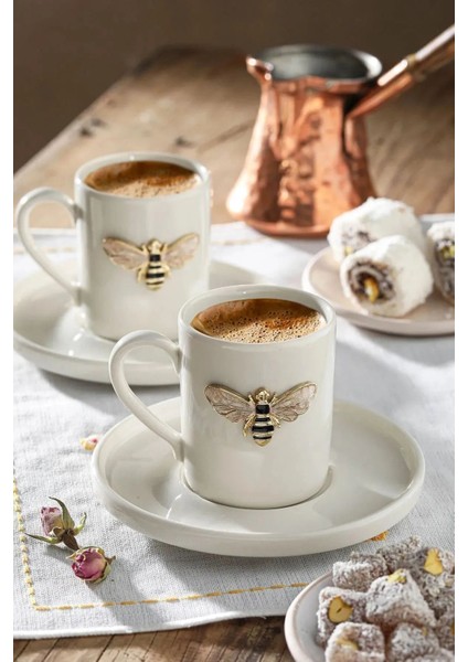 2 Kişilik Beyaz Porselen Arı Kahve Fincan Takımı, Şık ve Zarif Sunum Seti fiyatları