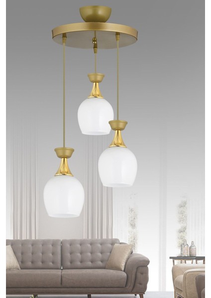 Modern 3'lü Eskitme Fanus Sarkıt Tepsi Avize Beyaz Camli modelleri