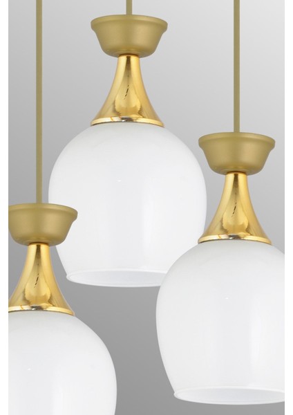 Modern 3'lü Eskitme Fanus Sarkıt Tepsi Avize Beyaz Camli