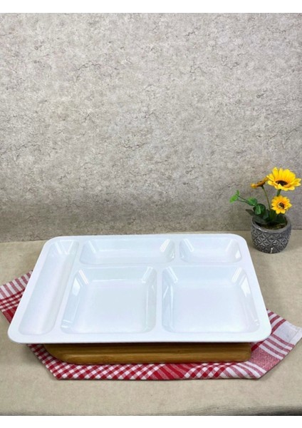 6'lı Tabldot Kırılmaz 5 Gözlü Self Servis, Beyaz, Sağlam ve Şık Tasarım