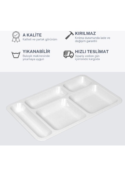 6'lı Tabldot Kırılmaz 5 Gözlü Self Servis, Beyaz, Sağlam ve Şık Tasarım modelleri