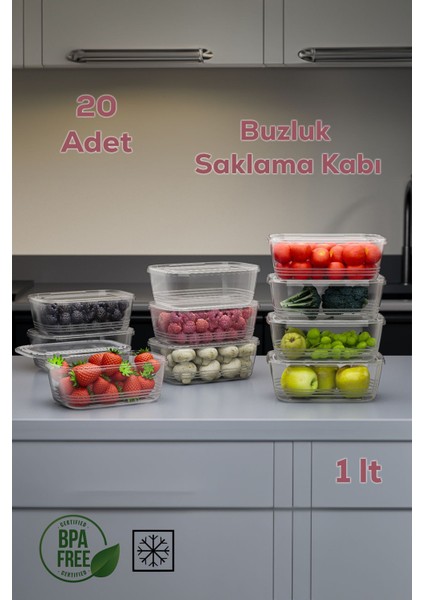 Turuncu, 20 Adet 1l Sızdırmaz, Kendinden Kapaklı, Derin Dondurucu Uyumlu Saklama Kabı fiyatları