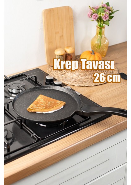 26 cm Yuvarlak Döküm Krep Tavası, Dayanıklı ve Şık Tasarım