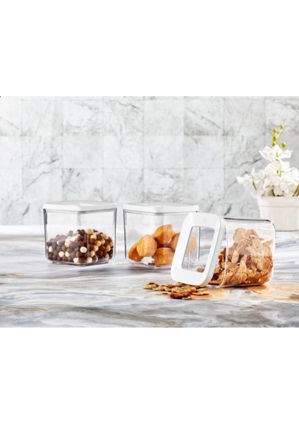 Beyaz Kare Saklama Kabı, 3'lü, 700 Ml, Dayanıklı Plastik Set