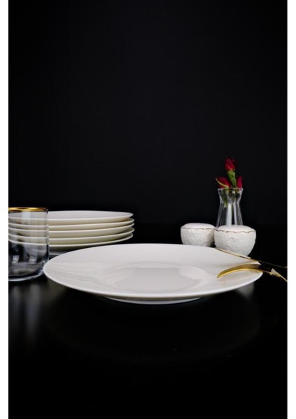 Şık 6'lı Porselen Servis Tabağı, 25 Cm, Bej, Modern ve Minimal Tasarım modelleri