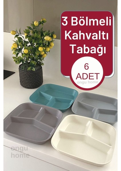 6'lı Renkli Üç Bölmeli Kahvaltı ve Mama Tabağı Seti