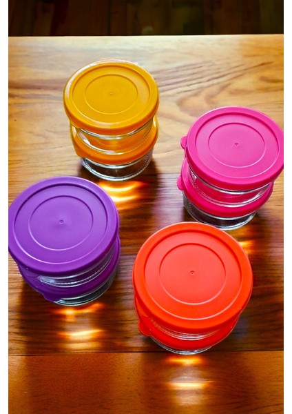 Renkli Cam Saklama Kabı 8'li, 400 Cc, Kahvaltılık ve Reçellik Seti fiyatları