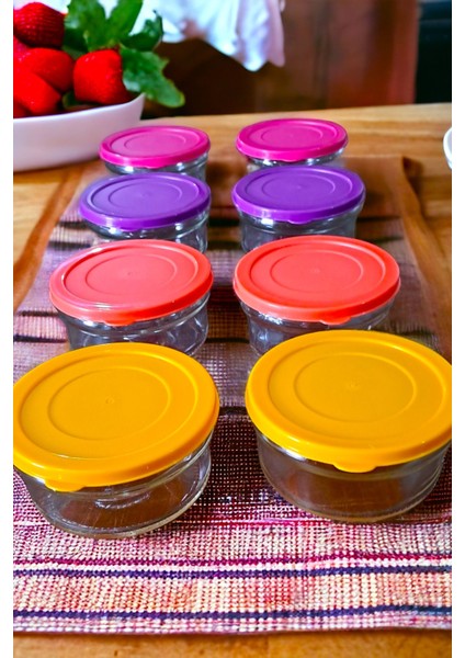 Renkli Cam Saklama Kabı 8'li, 400 Cc, Kahvaltılık ve Reçellik Seti modelleri