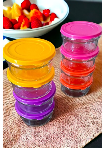 Renkli Cam Saklama Kabı 8'li, 400 Cc, Kahvaltılık ve Reçellik Seti indirimleri