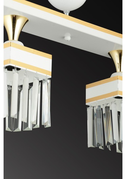 Şık Beyaz Kristal Taşlı Kare Plafonyer Çiftli Lüks Avize fırsatları