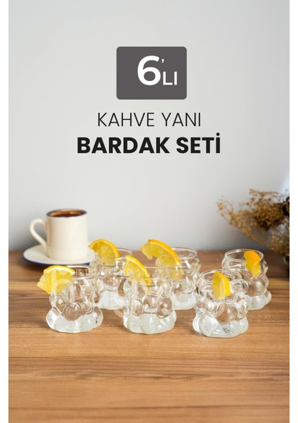 6'lı Üzüm Desenli Şeffaf Cam Bardaklar, Kahve Yanı Şık ve Zarif Tasarım