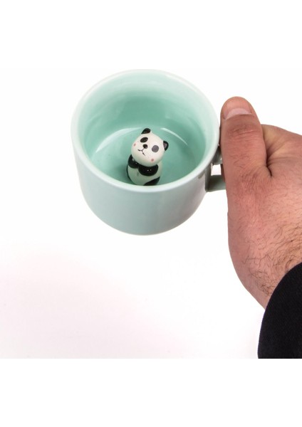 Sevimli Panda Figürlü Porselen Kupa, 230 Ml, Mint Renk, Kahve ve Çay Için.