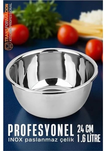 24 cm Paslanmaz Çelik Karıştırma Kabı, 1.6 Litre, Profesyonel Kullanım