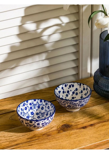 Renkli Baskılı Seramik Kase Çift Seti 11 Cm, Şık ve Kullanışlı Mutfak Aksesuarı