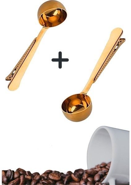 2'li Çok Fonksiyonlu Gold Paslanmaz Çelik Kahve Ölçü Kaşığı