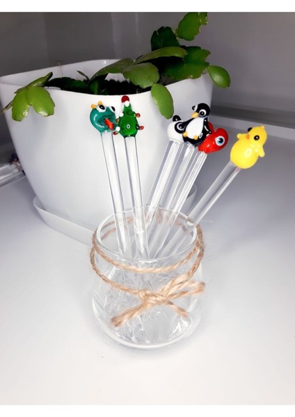 El Yapımı 6'lı Cam Figürlü Şık Çay Kaşığı Seti